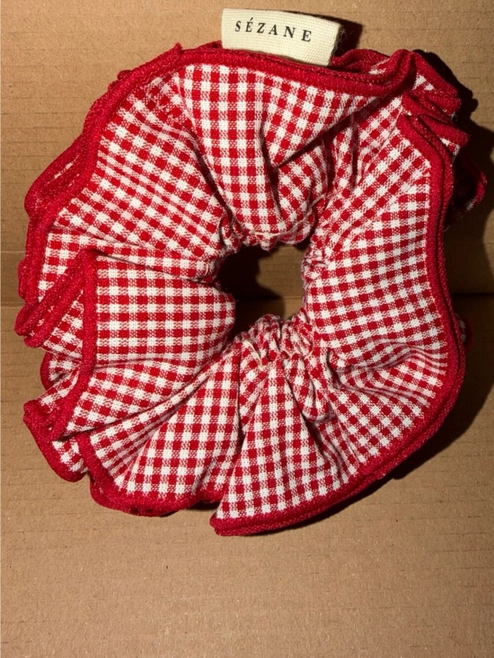 SEZANE Gingham Ruffled Scrunchie